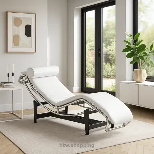 Шезлонг Лекор шкірозамінник, нержавіюча сталь, білий