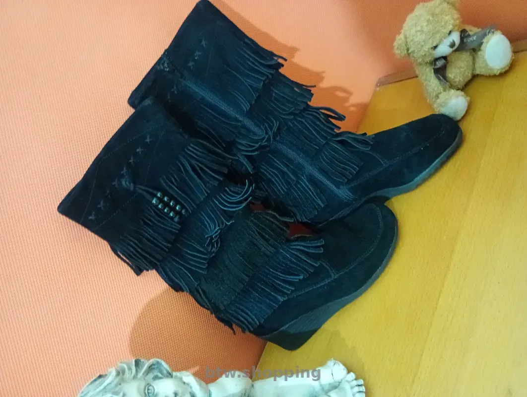 Жіночі чоботи Graceland з бахромою, чорна замша, розмір 36 - btw.shopping