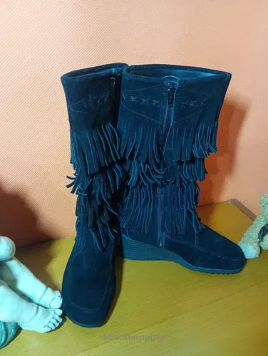 Жіночі чоботи Graceland з бахромою, чорна замша, розмір 36