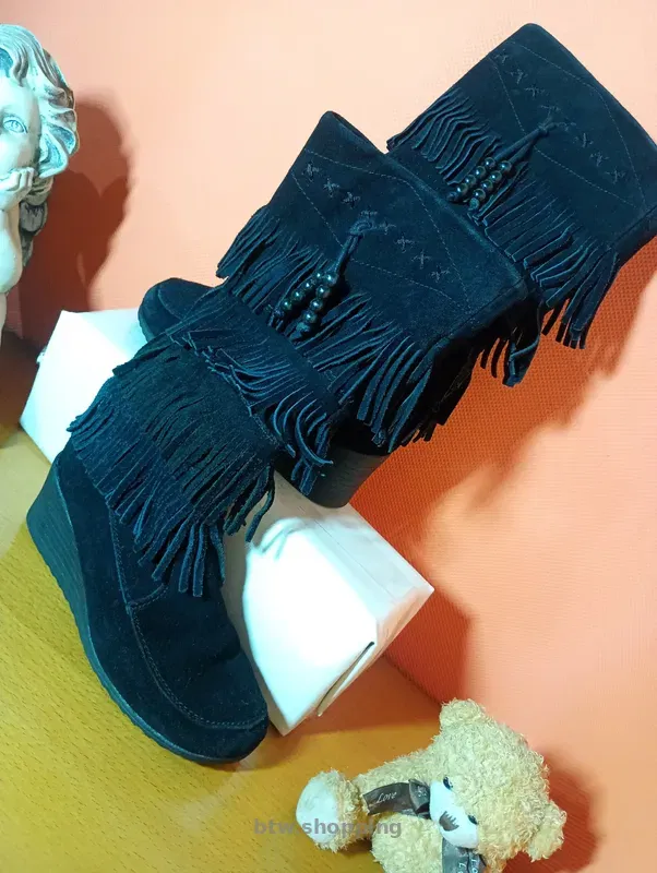 Жіночі чоботи Graceland з бахромою, чорна замша, розмір 36 - btw.shopping