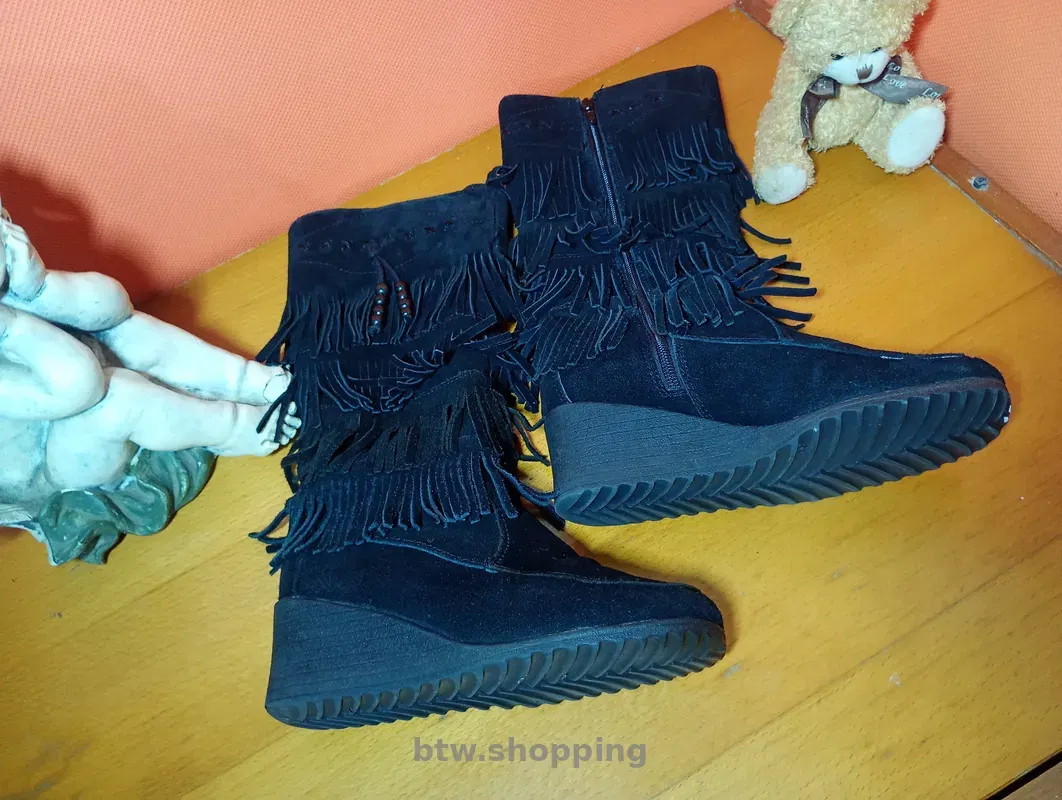 Жіночі чоботи Graceland з бахромою, чорна замша, розмір 36 - btw.shopping