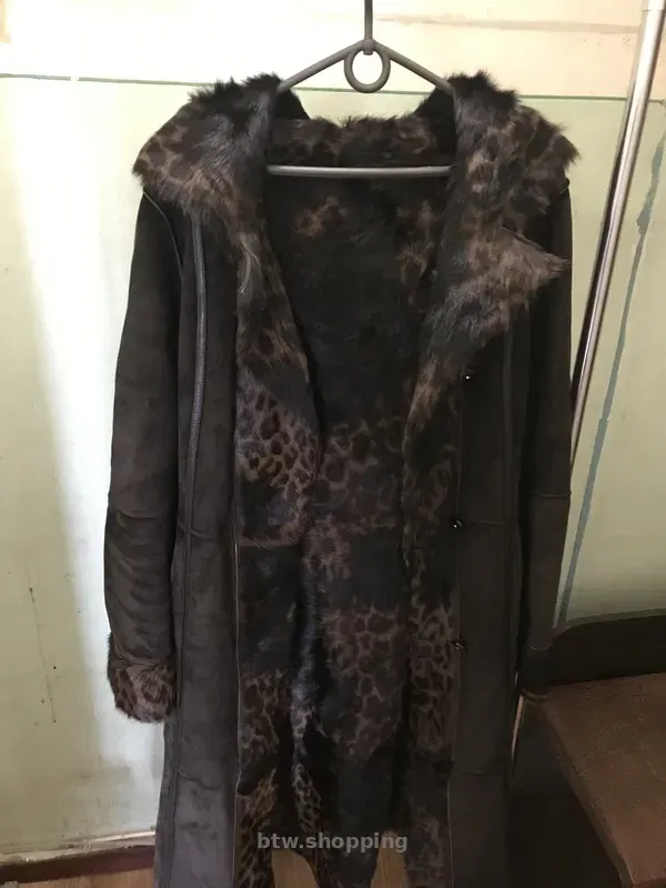 Леопардовая дубленка с шоколадным оттенком женская - btw.shopping