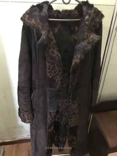 Леопардовая дубленка с шоколадным оттенком женская