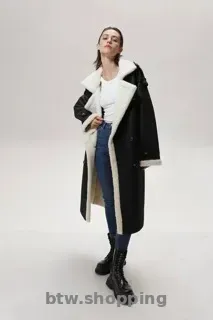 Дублянка жіноча AL довга L120см з еко замші на гудзиках M-L чорна - btw.shopping