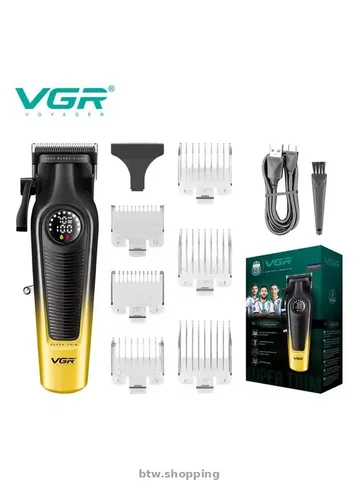 Машинка для стриження акумуляторна VGR V-196 золотий +LCD, 6 насадок