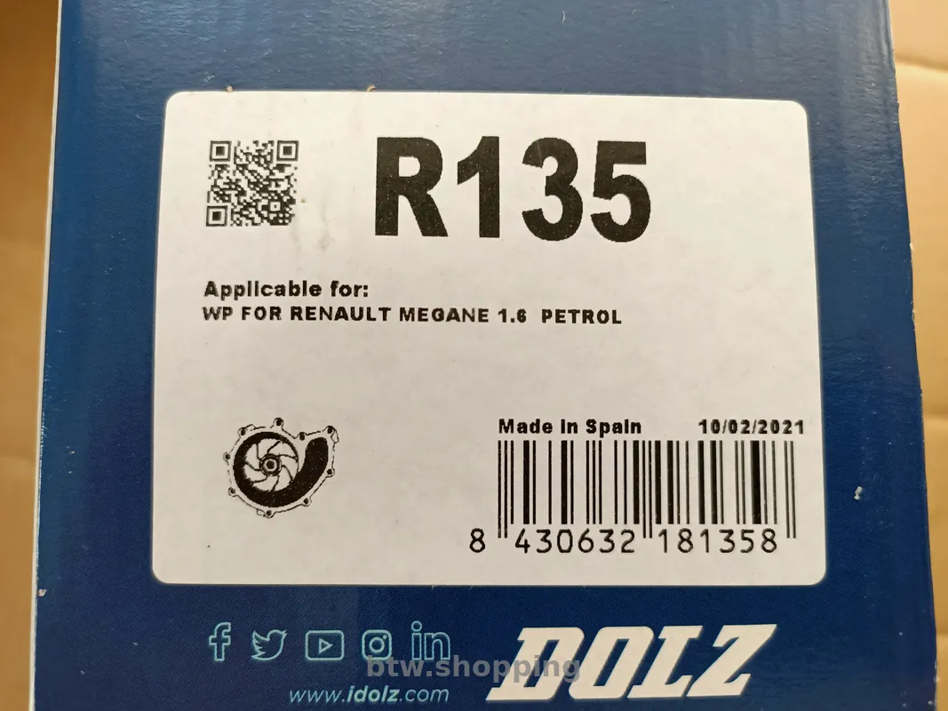 Насос охолоджуючої рідини, Dolz  RENAULT Kangoo  Sandero  98- 1.4/1.6 - btw.shopping