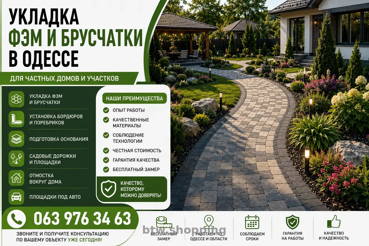 УКЛАДКА ФЭМ И БРУСЧАТКИ В ОДЕССЕ - btw.shopping